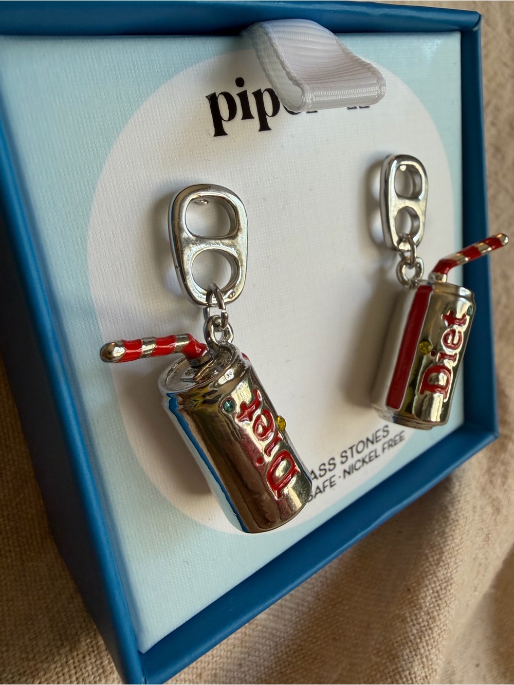 NIB~ Diet Coke Can Charm Earrings with glass crystal accents. - Picture 2 of 3